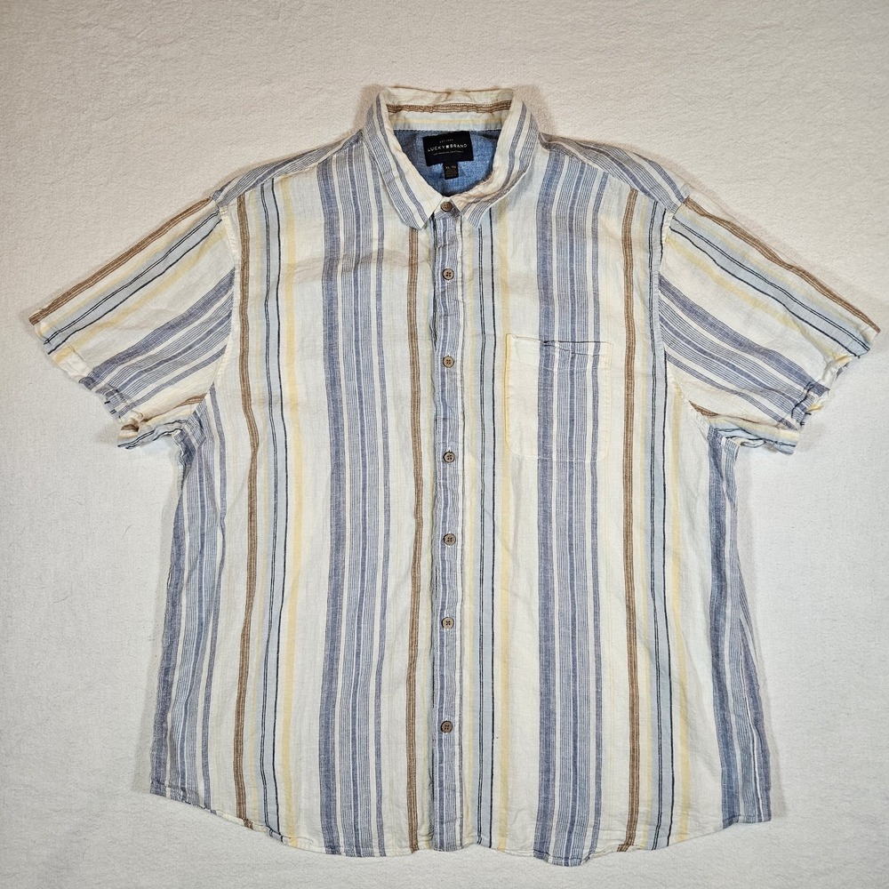 Lucky Brand Men's Linen Rayon Blend Shirt Short Sleeve San Gabriel Shirt Size XL